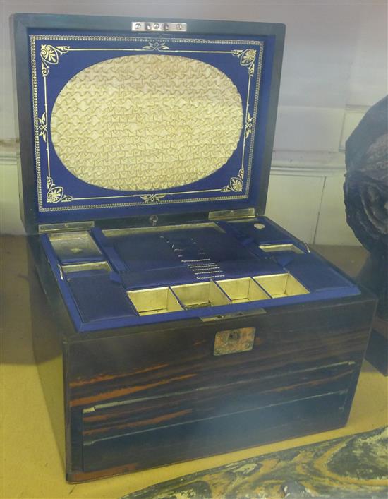 Victorian coromandel sewing box with silver accessories